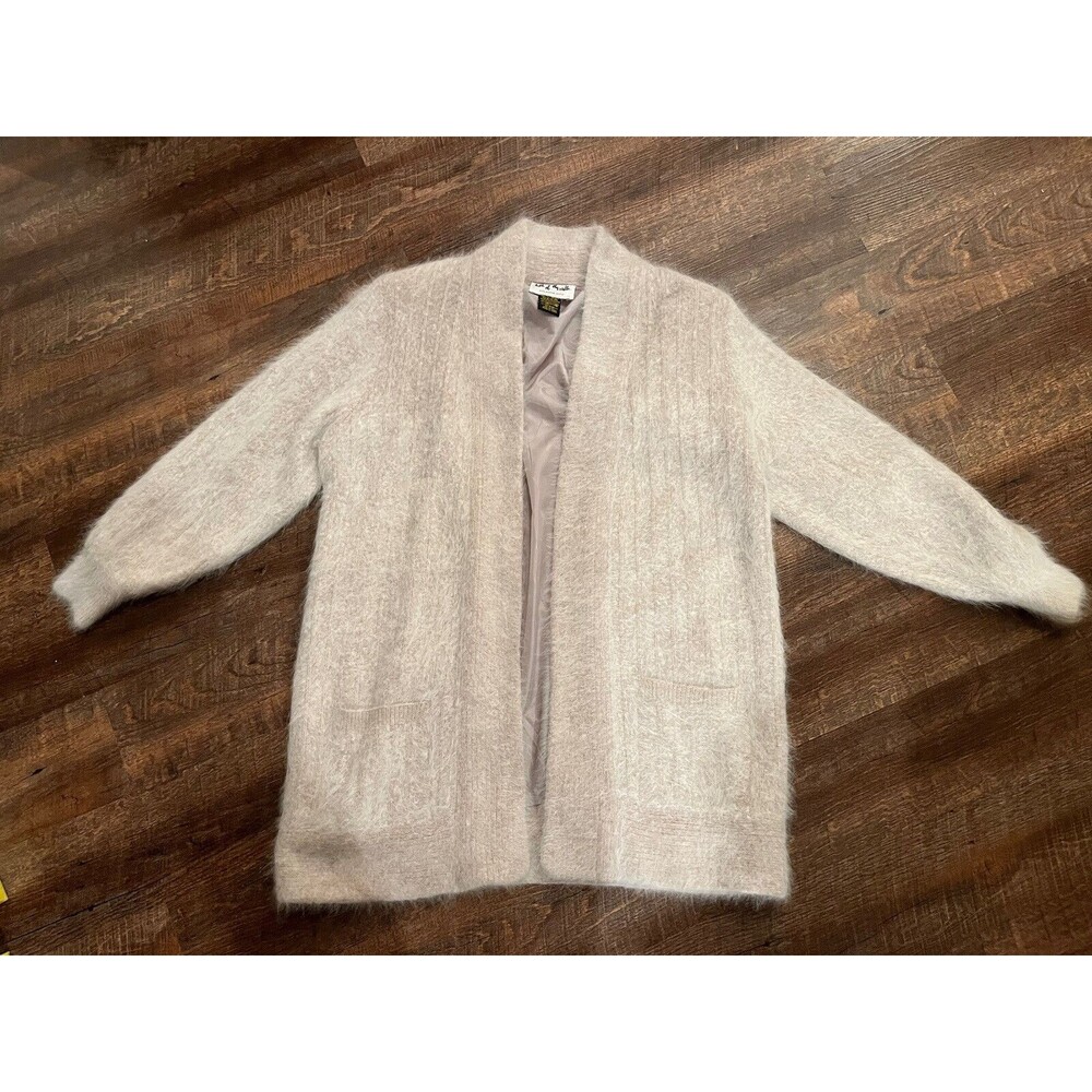 VINTAGE Talk of The Walk Cardigan Angora Rabbit Wool White Grey Women’s